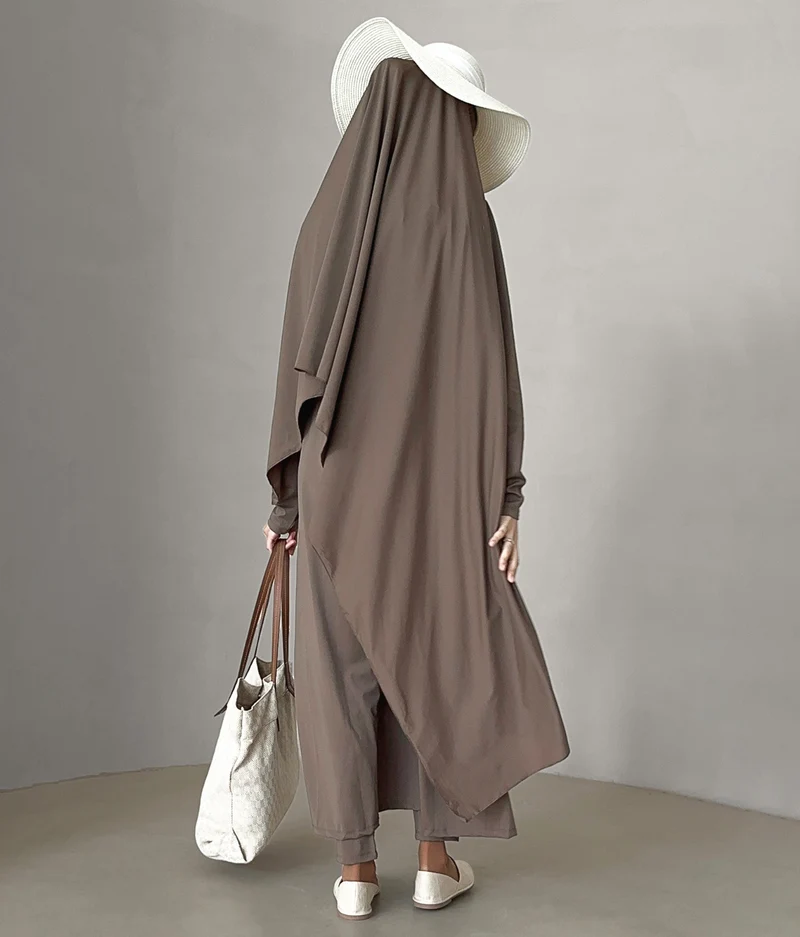 3-lagiger Burkini lang – Taupe