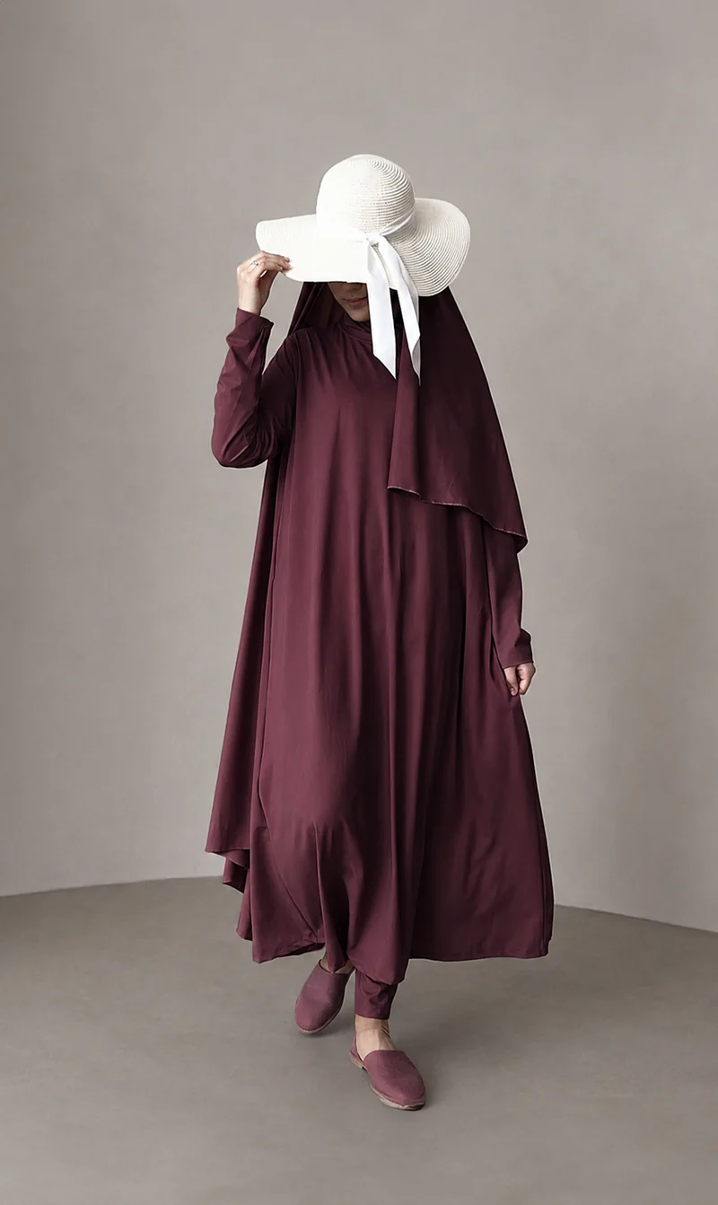 3-lagiger Burkini, lang - Pflaume