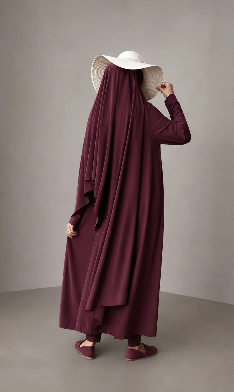 3-lagiger Burkini, lang - Pflaume