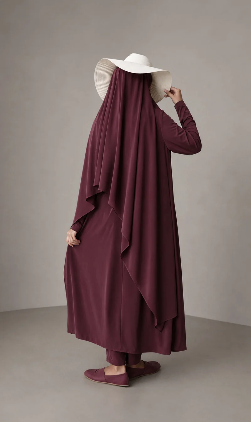 3-lagiger Burkini, lang - Pflaume