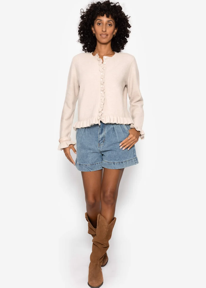 Cardigan mit Rüschen - beige