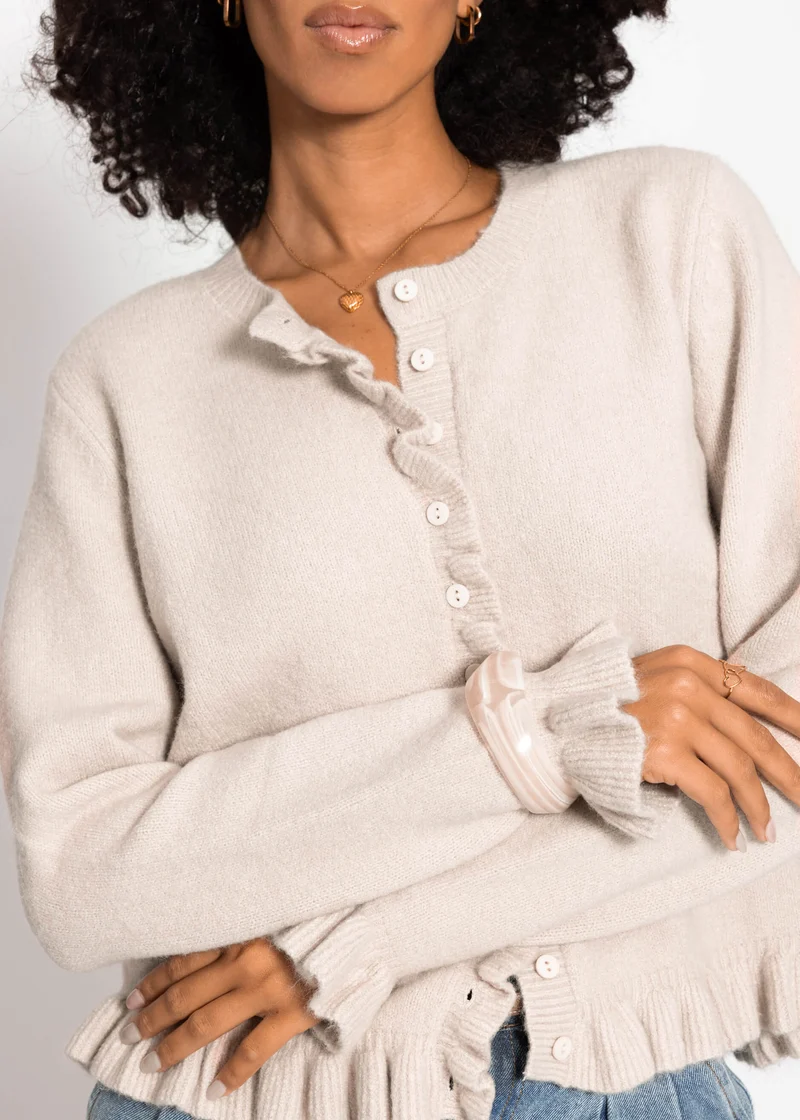 Cardigan mit Rüschen - beige