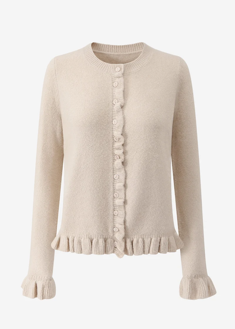 Cardigan mit Rüschen - beige