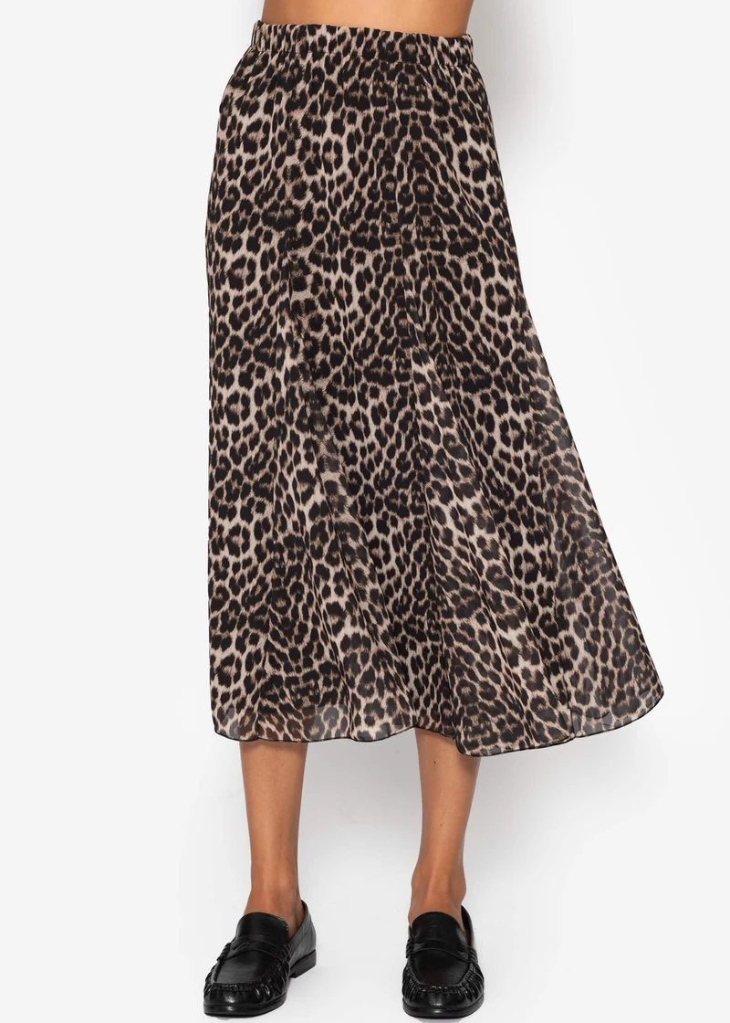 Langer Chiffon Rock mit Leo-Print - beige