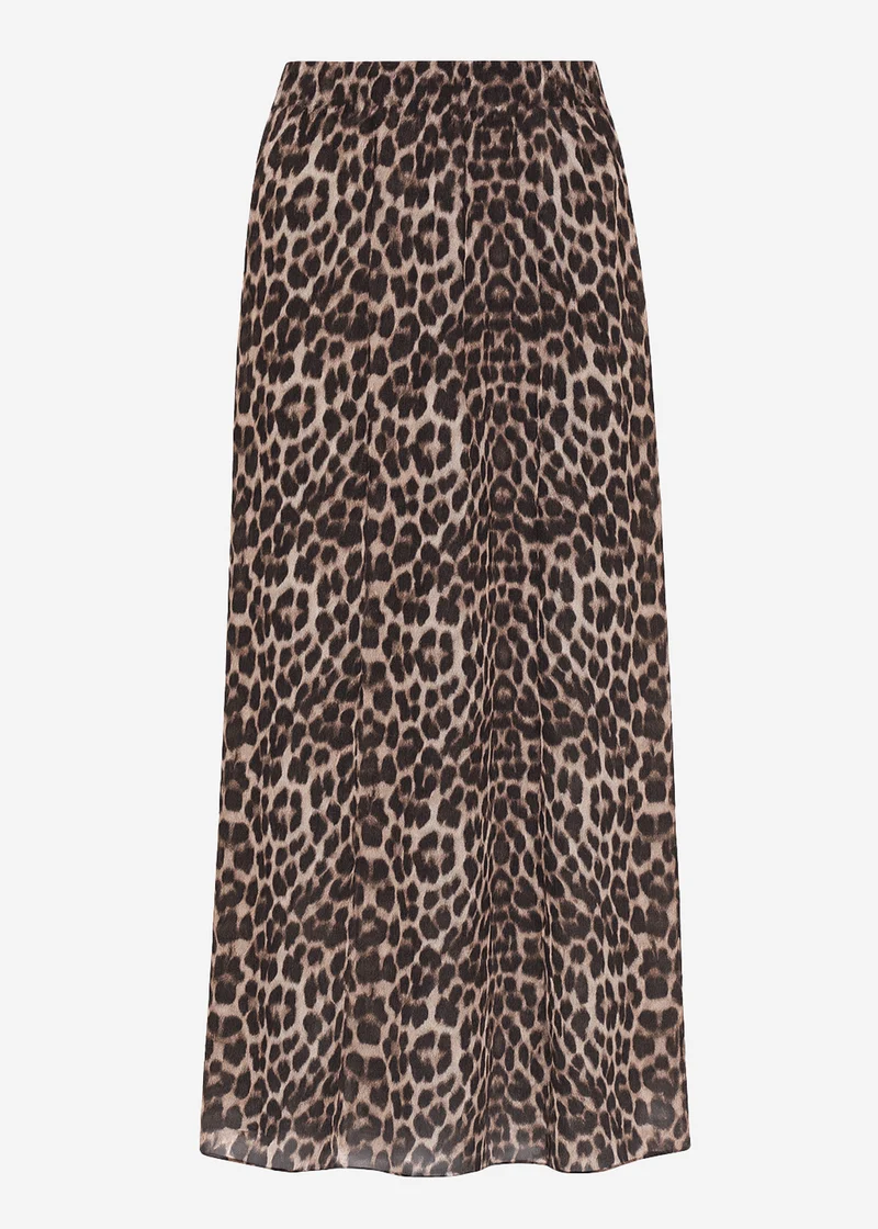 Langer Chiffon Rock mit Leo-Print - beige