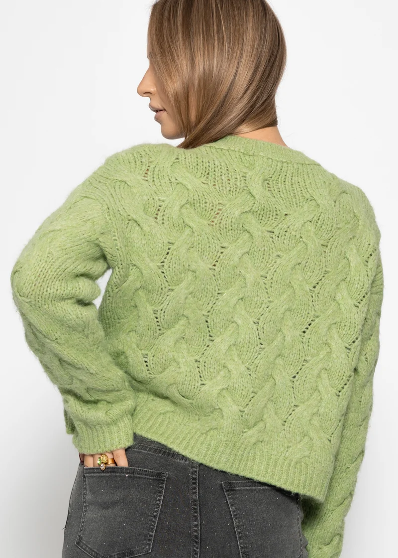 Zopfmusterpullover - salbeigrün