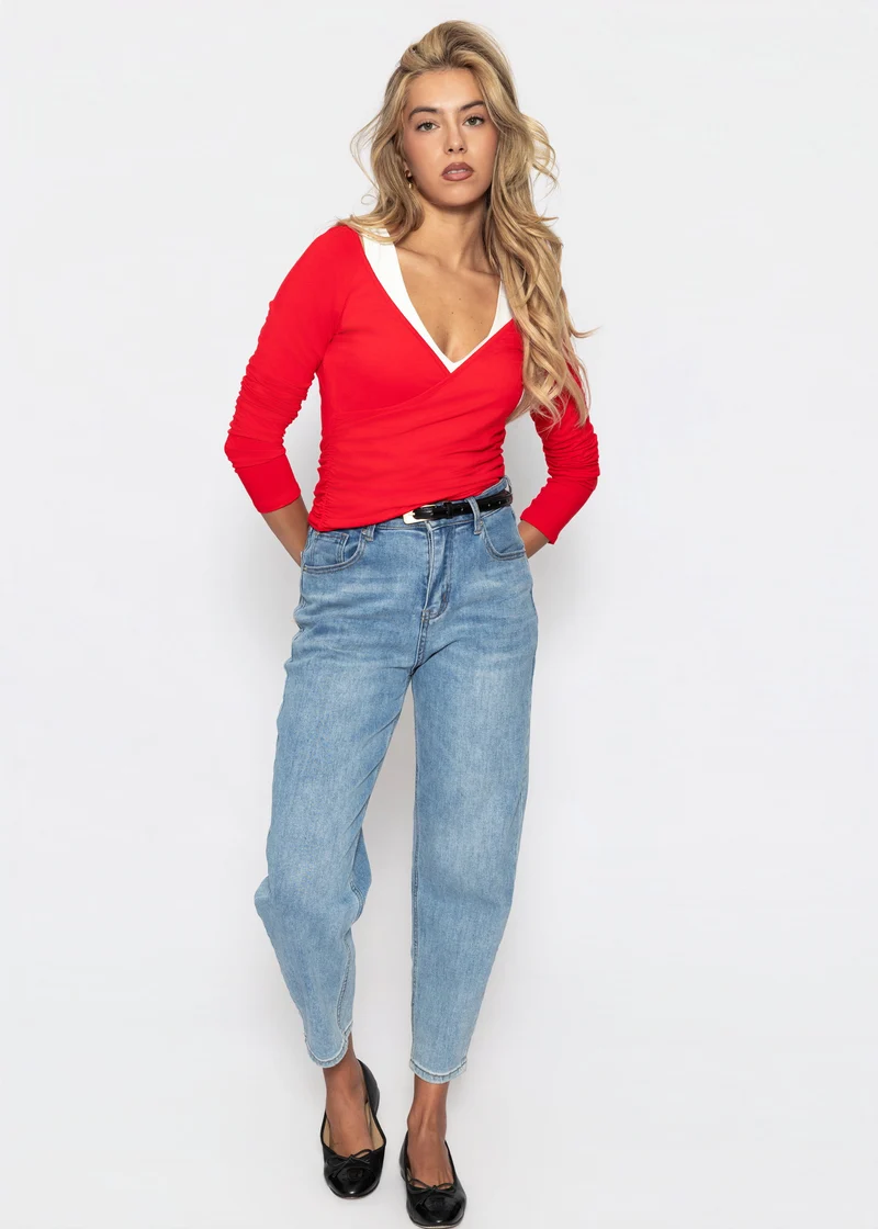 Langarmshirt mit Wickel-Optik - rot