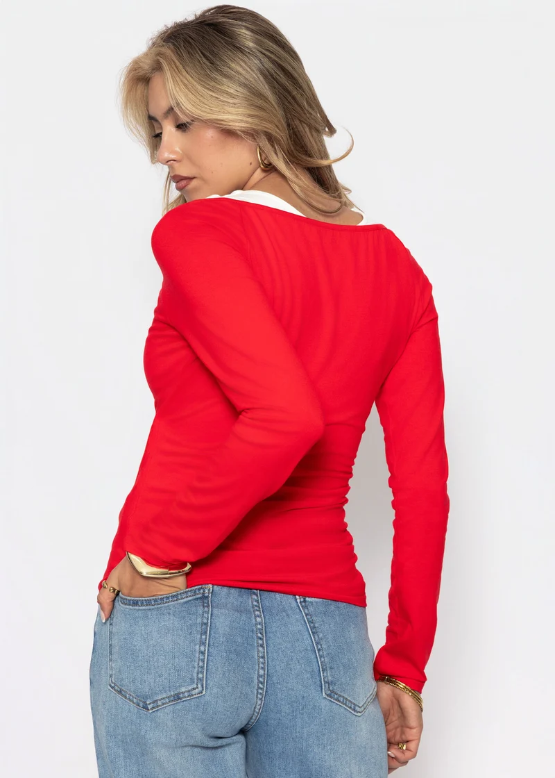Langarmshirt mit Wickel-Optik - rot