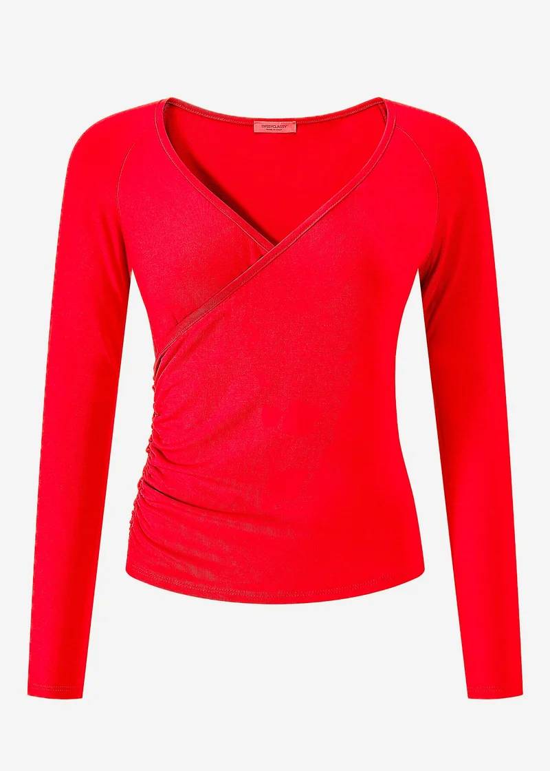 Langarmshirt mit Wickel-Optik - rot