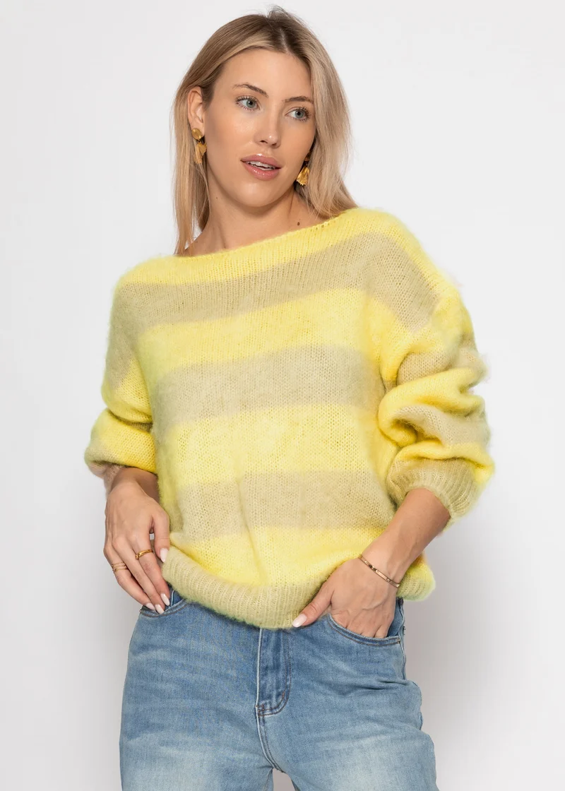 Gestreifter Pullover - gelb-beige