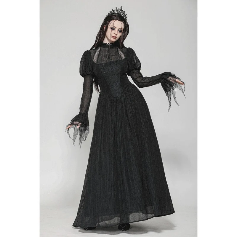 Gothic-Hexenkleid mit Puffärmeln und Spinnennetz-Muster für Damen