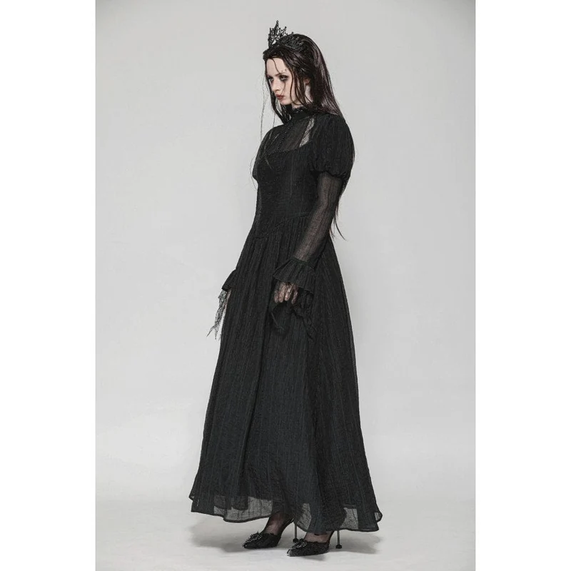 Gothic-Hexenkleid mit Puffärmeln und Spinnennetz-Muster für Damen