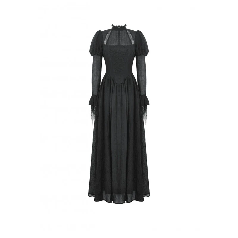 Gothic-Hexenkleid mit Puffärmeln und Spinnennetz-Muster für Damen
