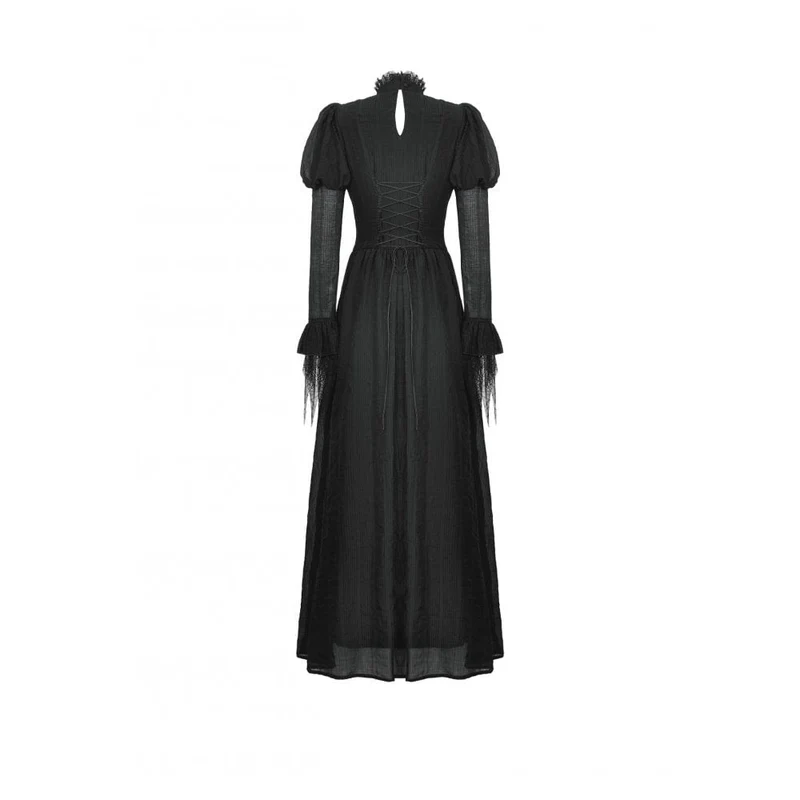 Gothic-Hexenkleid mit Puffärmeln und Spinnennetz-Muster für Damen