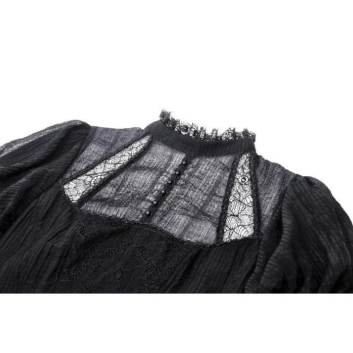 Gothic-Hexenkleid mit Puffärmeln und Spinnennetz-Muster für Damen