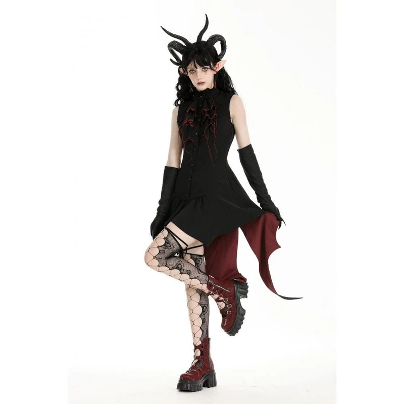 Gothic-Halloween-Frackkleid in Kontrastfarbe für Damen