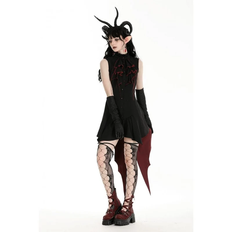 Gothic-Halloween-Frackkleid in Kontrastfarbe für Damen