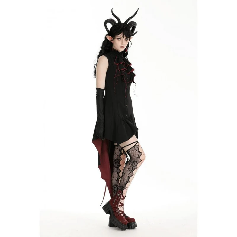 Gothic-Halloween-Frackkleid in Kontrastfarbe für Damen