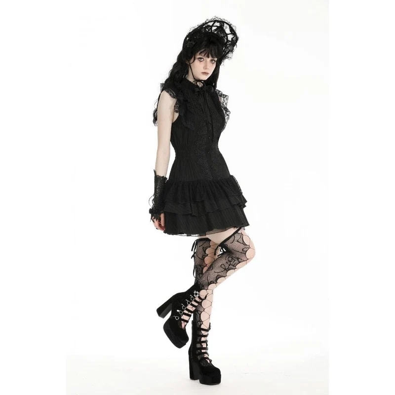Gotisches Heimkehrkleid mit Cheongsam-Kragen und Rüschen für Damen