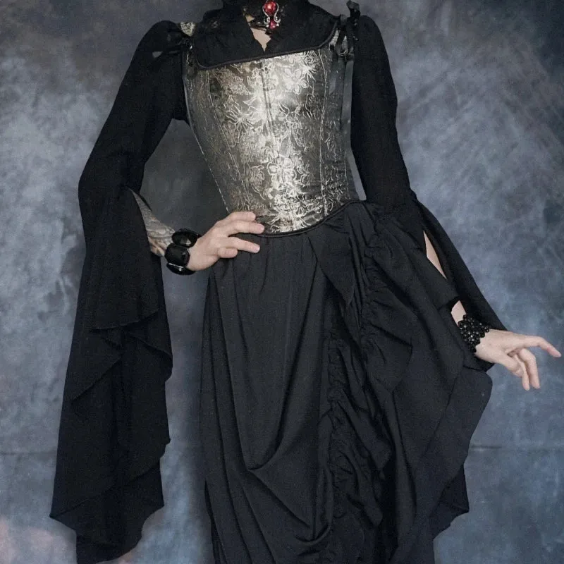 Gothic Plissee-Langarmhemd mit Horn-Muster für Damen
