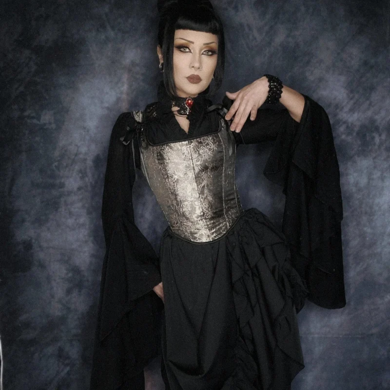 Gothic Plissee-Langarmhemd mit Horn-Muster für Damen
