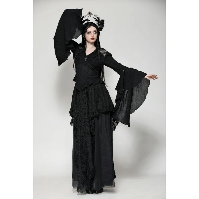 Gothic Plissee-Langarmhemd mit Horn-Muster für Damen