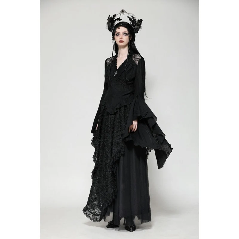 Gothic Plissee-Langarmhemd mit Horn-Muster für Damen
