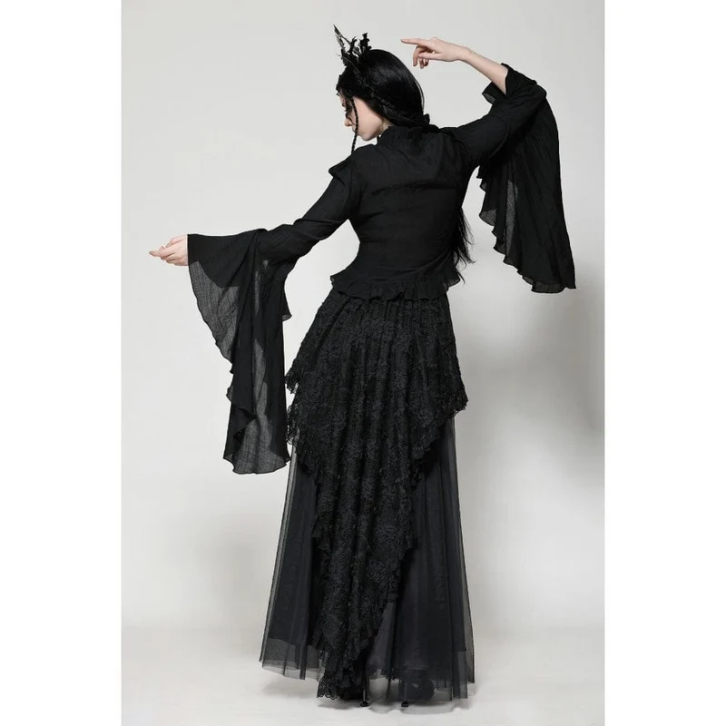 Gothic Plissee-Langarmhemd mit Horn-Muster für Damen