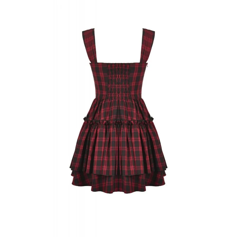 Grunge-Kleid mit Schnürung, Raffungen und Karomuster für Damen, Abschlusskleid