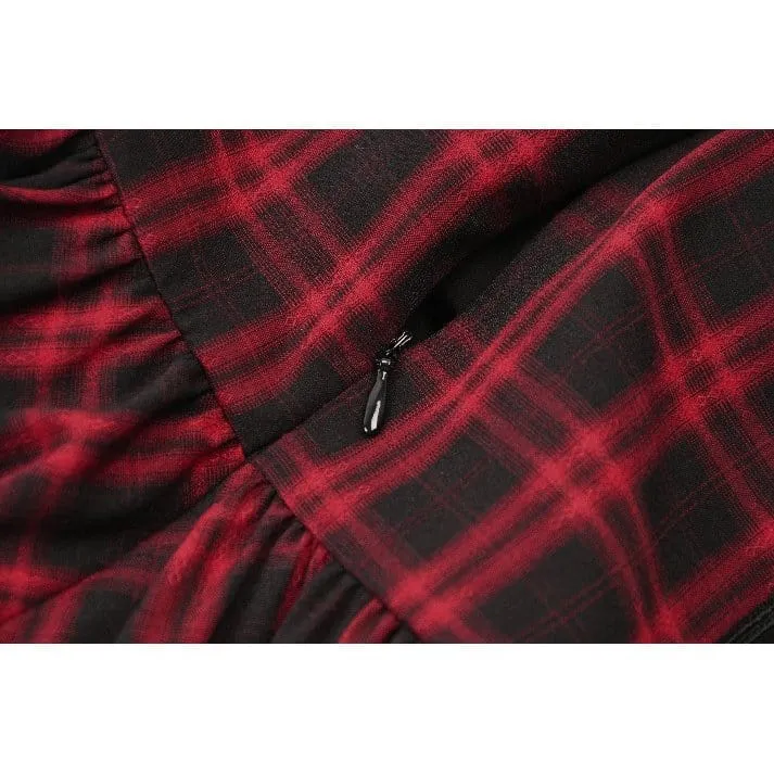 Grunge-Kleid mit Schnürung, Raffungen und Karomuster für Damen, Abschlusskleid