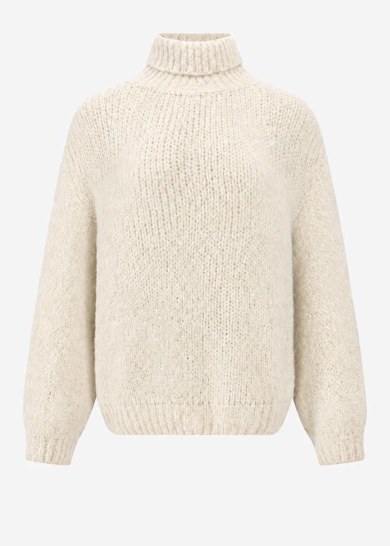 Grober Strickpullover mit Rollkragen - offwhite