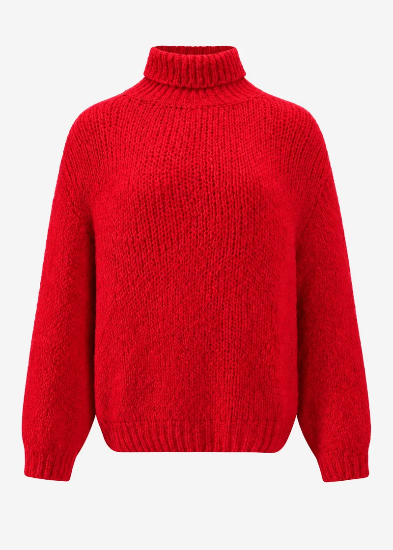 Grober Strickpullover mit Rollkragen - rot
