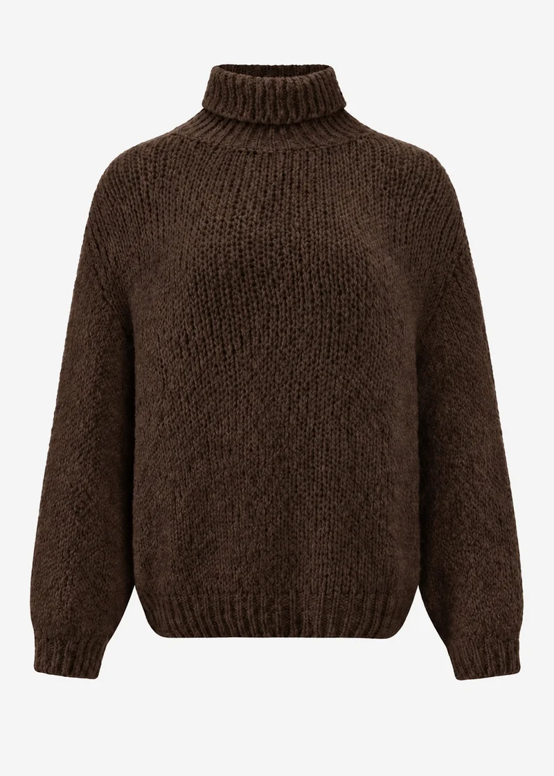 Grober Strickpullover mit Rollkragen - dunkelbraun
