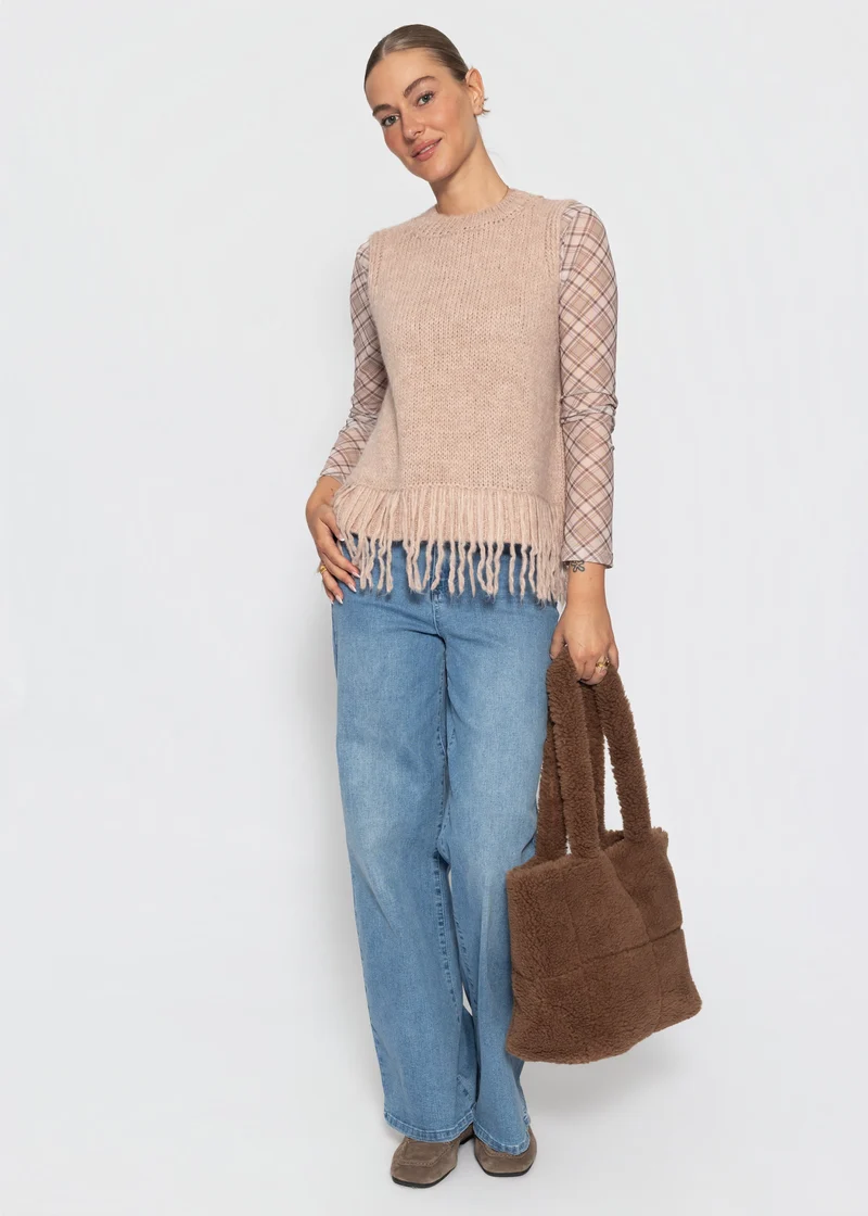 Pullunder mit Fransen - beige