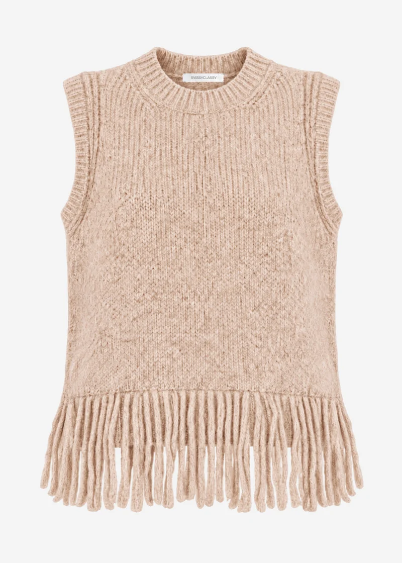 Pullunder mit Fransen - beige