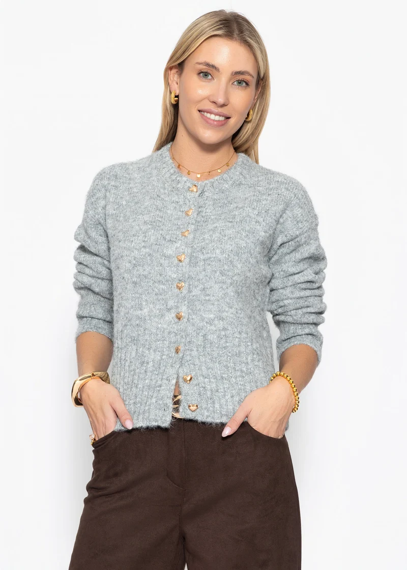 Strickjacke mit Herzknöpfen - grau