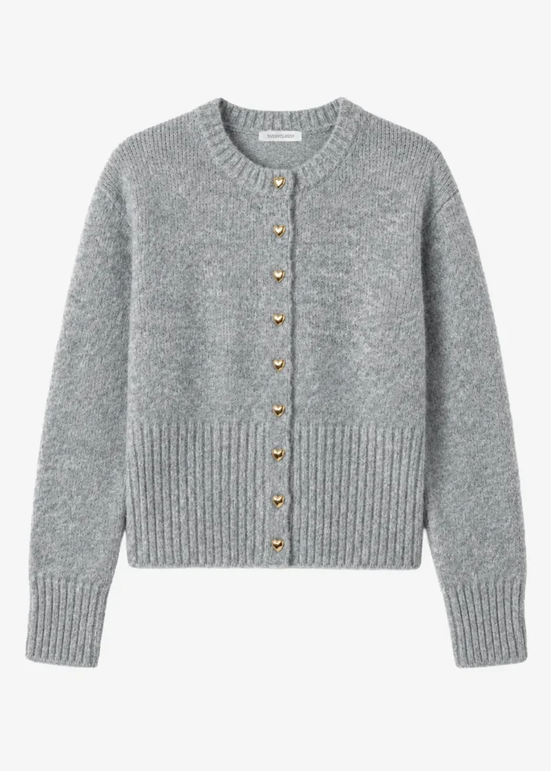 Strickjacke mit Herzknöpfen - grau