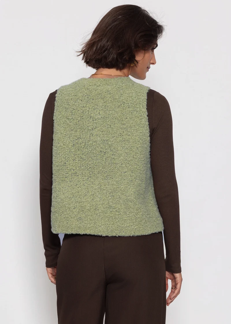 Bouclé-Weste mit Taschen - grün