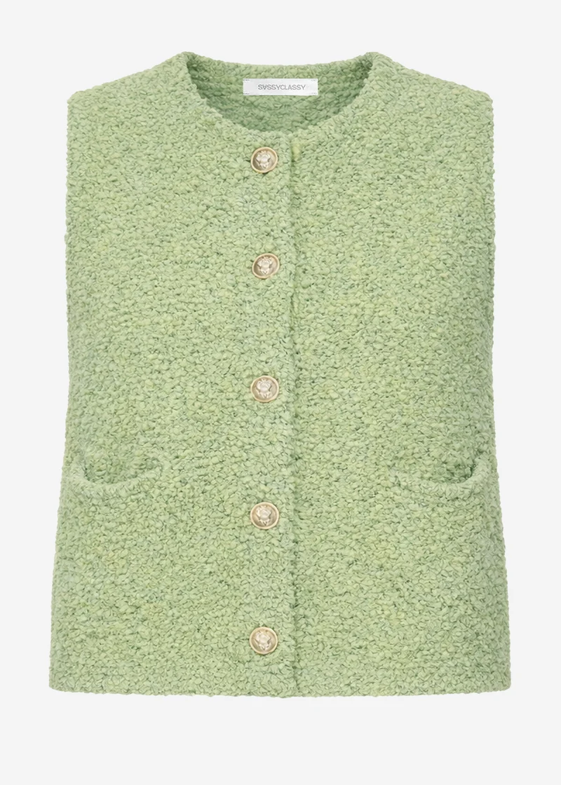 Bouclé-Weste mit Taschen - grün