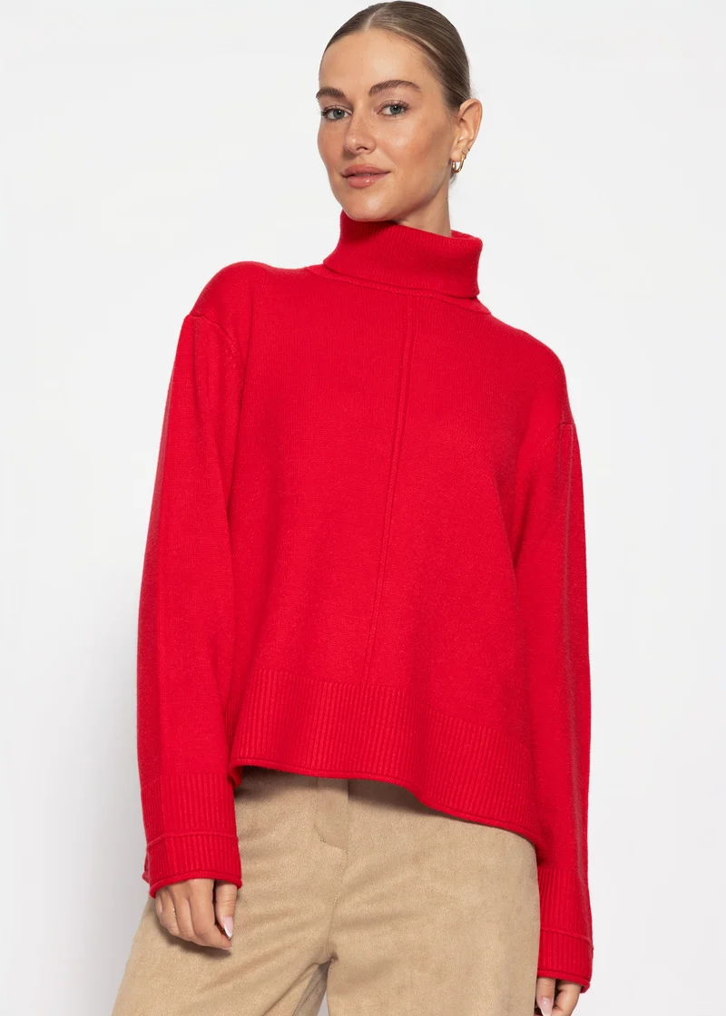Rollkragenpullover mit Ziernaht - rot