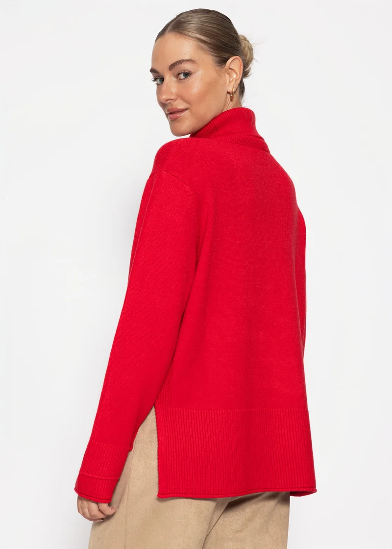 Rollkragenpullover mit Ziernaht - rot