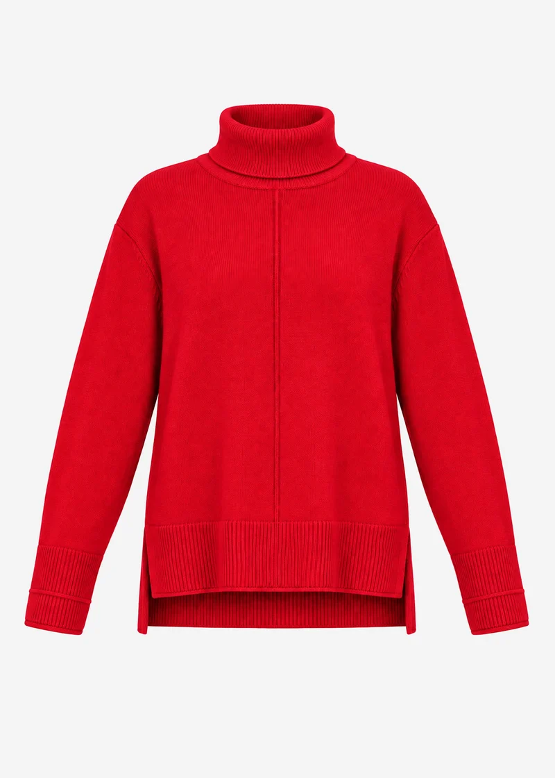 Rollkragenpullover mit Ziernaht - rot