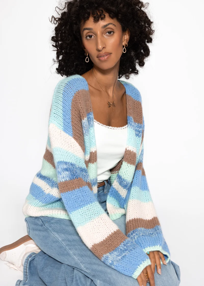 Offener Cardigan mit mehrfarbigen Streifen - blau
