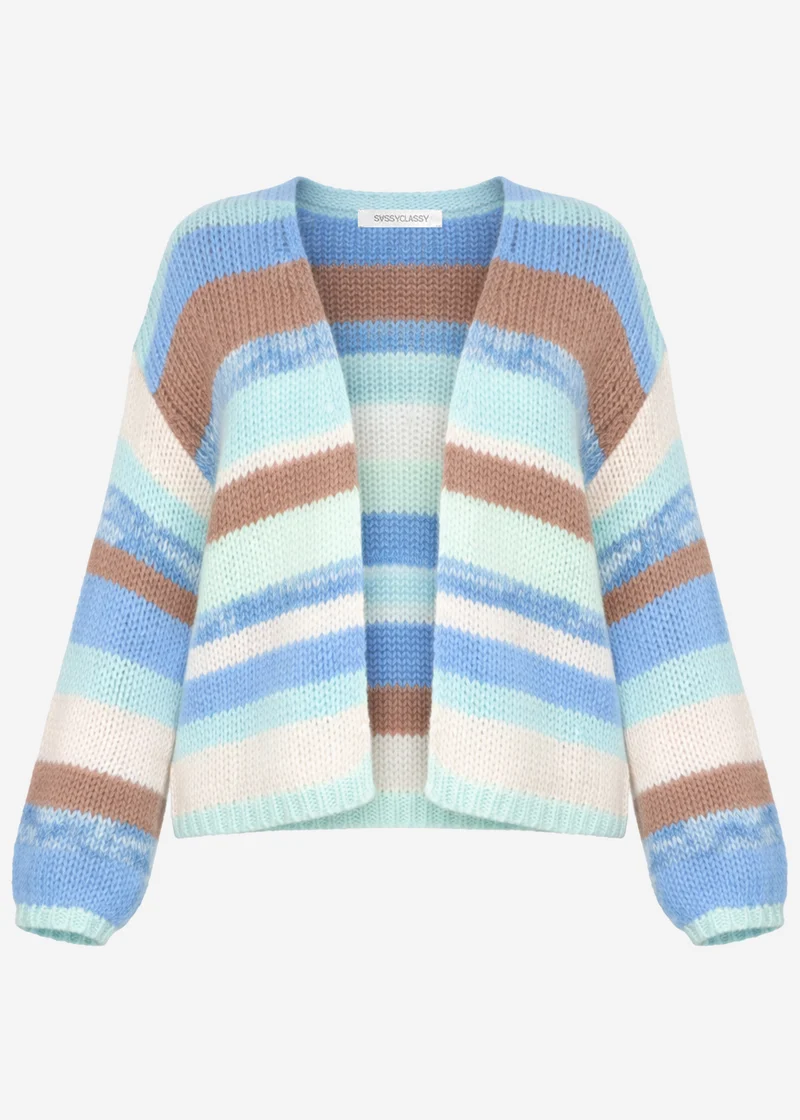 Offener Cardigan mit mehrfarbigen Streifen - blau