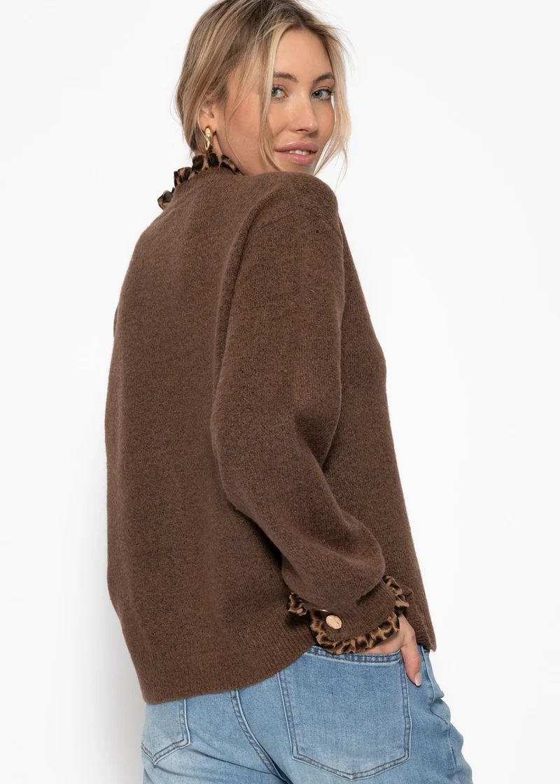 Cardigan mit Rüschen im Leo-Print - braun