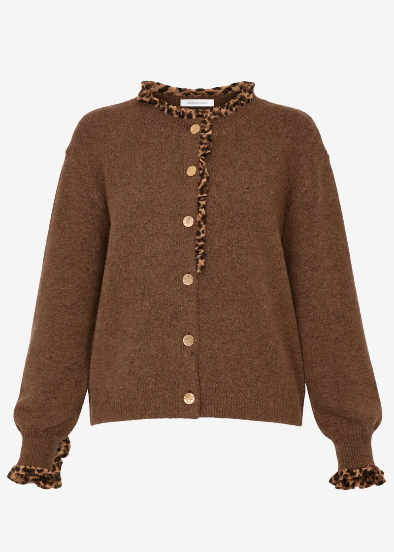 Cardigan mit Rüschen im Leo-Print - braun