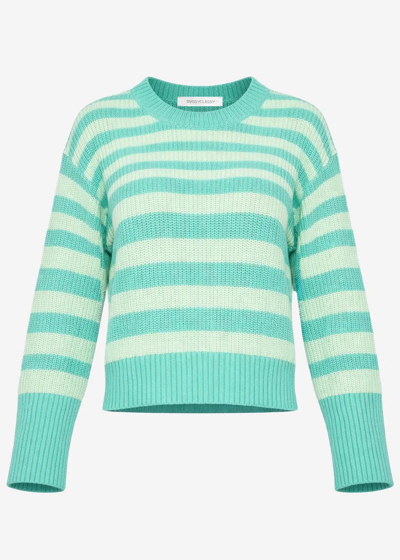 Gestreifter Baumwoll-Pullover - grün-mint