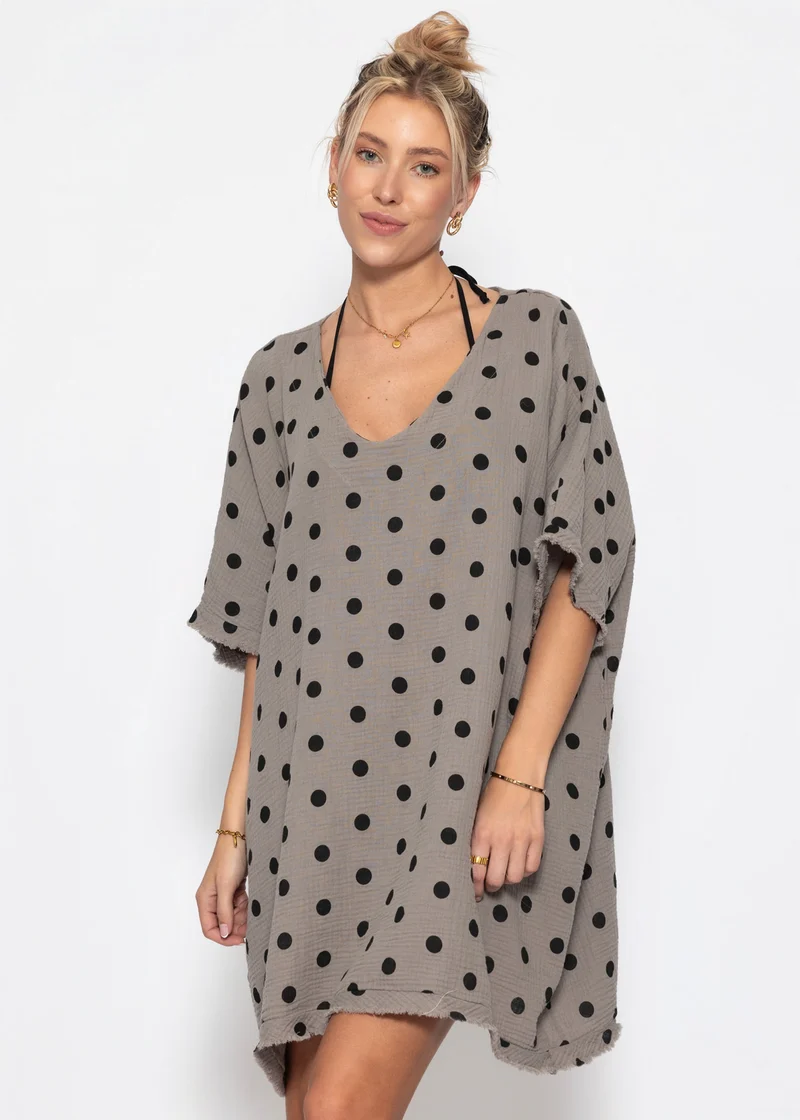 Musselin Tunika mit Punkte-Print - taupe-schwarz