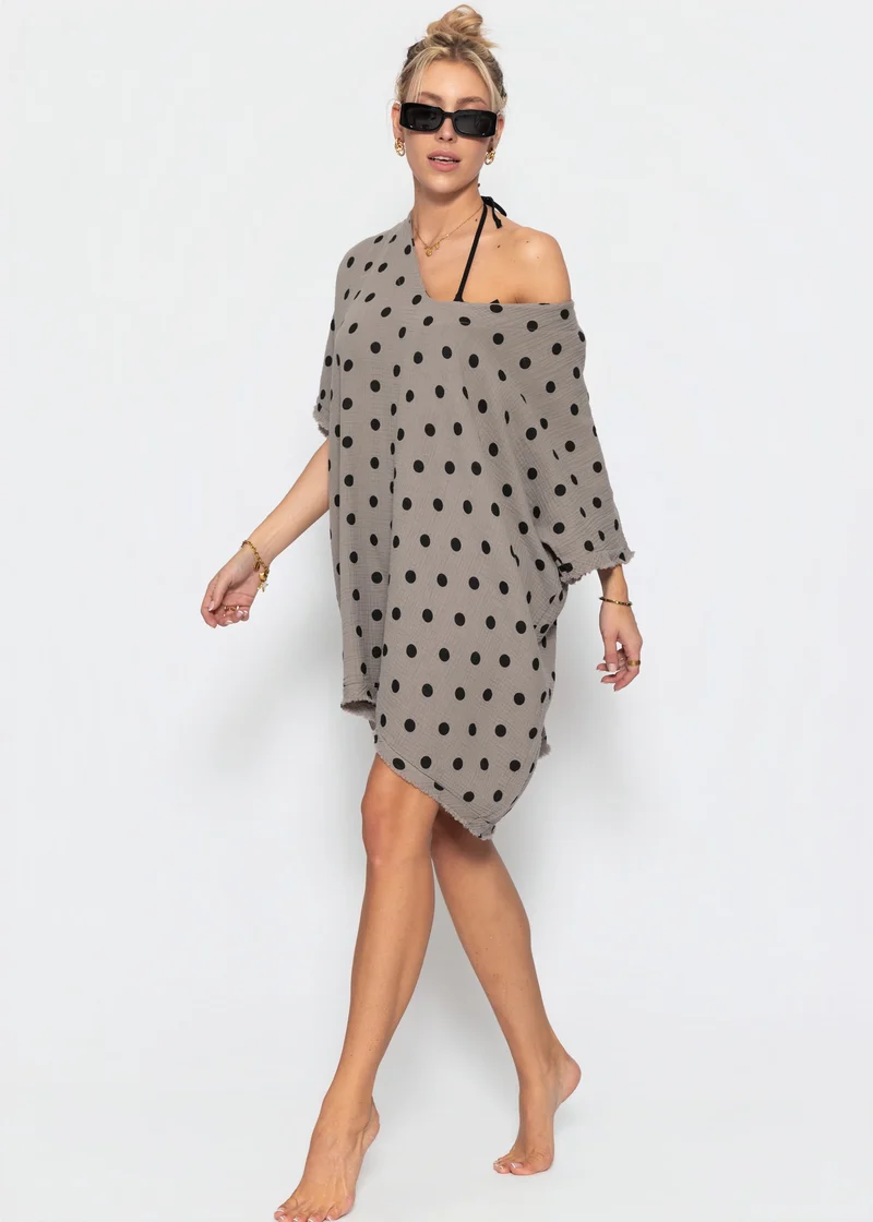 Musselin Tunika mit Punkte-Print - taupe-schwarz