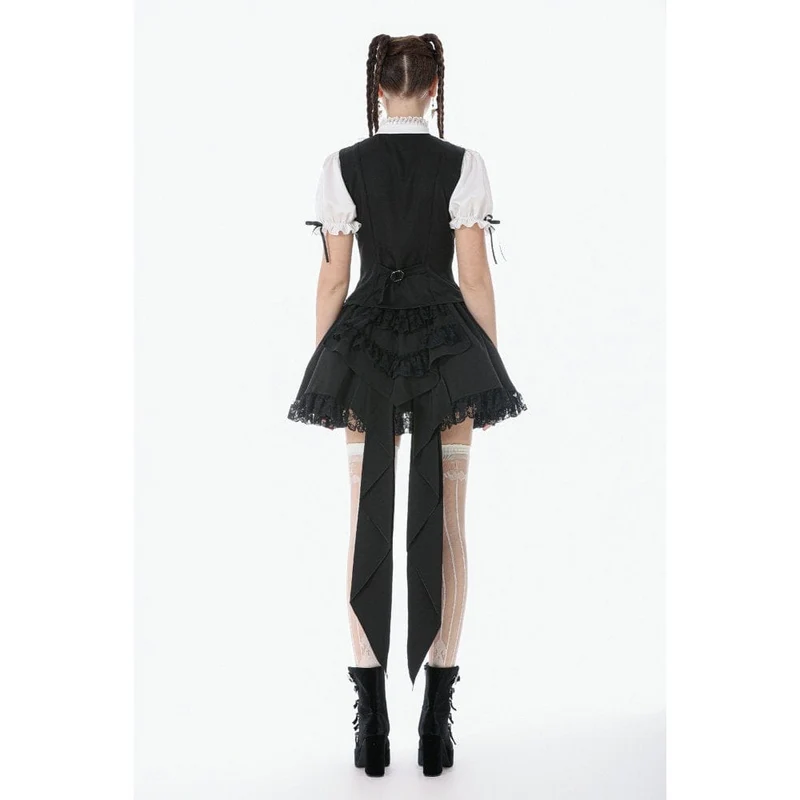 Gothic-Damenbluse mit zweifarbiger Spitze, Rüschen und Stehkragen